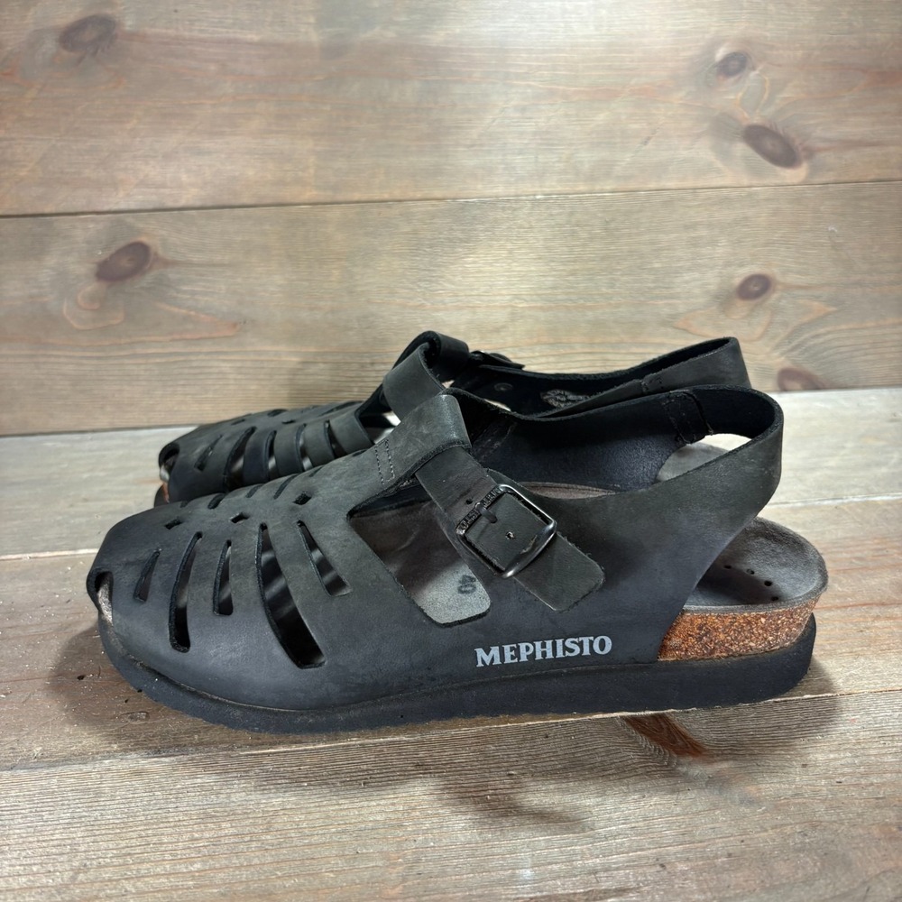 Mephisto hedina womens size 40 shoes Black Leather Fisherman Buckle Sandals